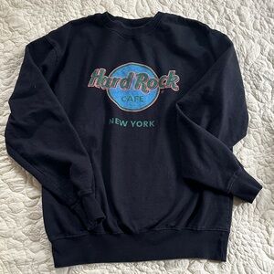 Hard Rock Cafe Black Crewneck Sweatshirt with Blue & Pink Logo